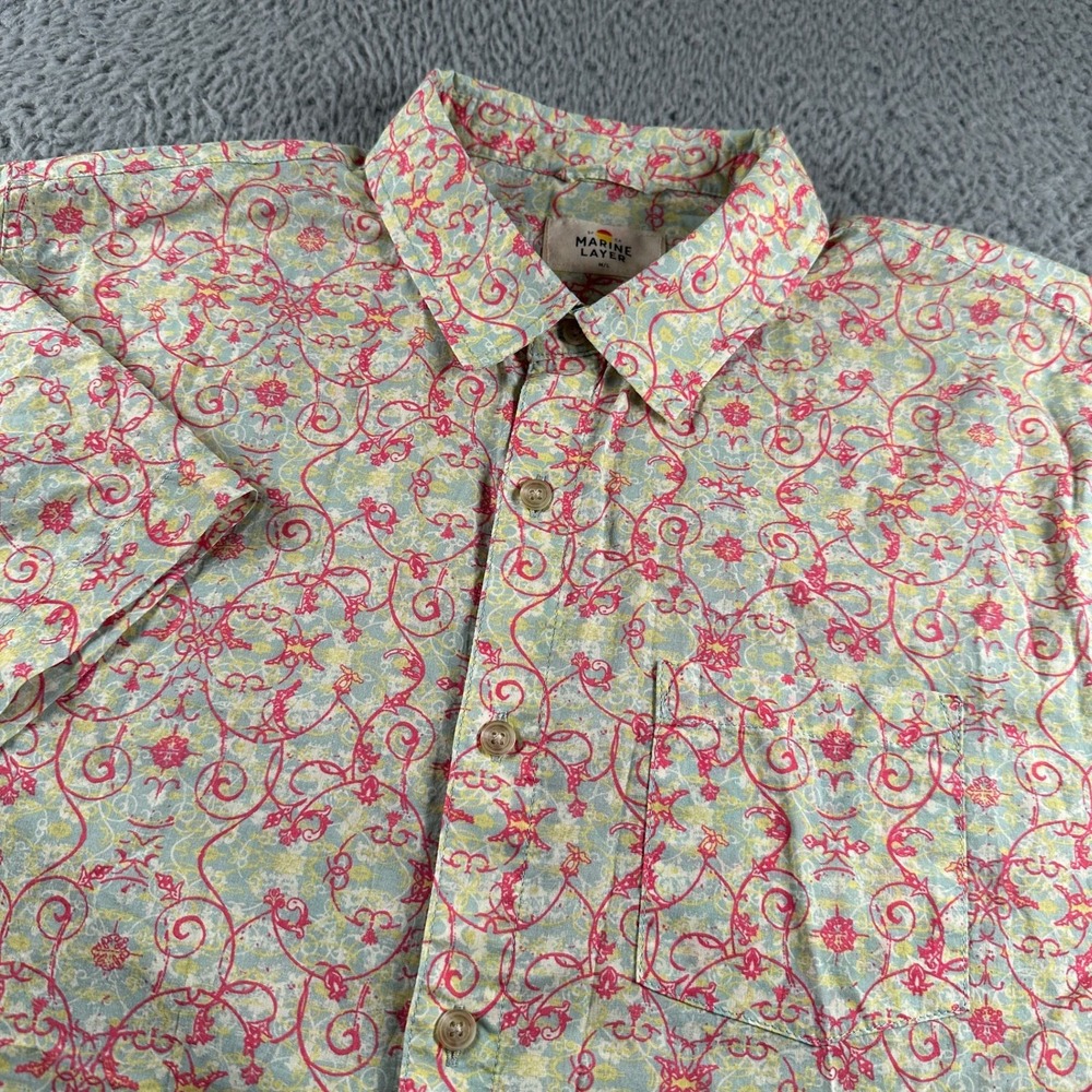 Marine Layer Shirt Mens L Short Sleeve Button Up Floral Print Cotton Vacation